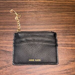 Anne Klein Black Textured Card Holder with Gold Chain